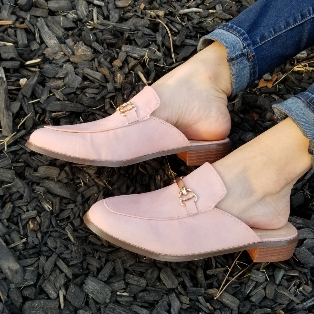 Pink Slip on Flat Mule Loafer W Gold Buckle - Picture 8 of 8